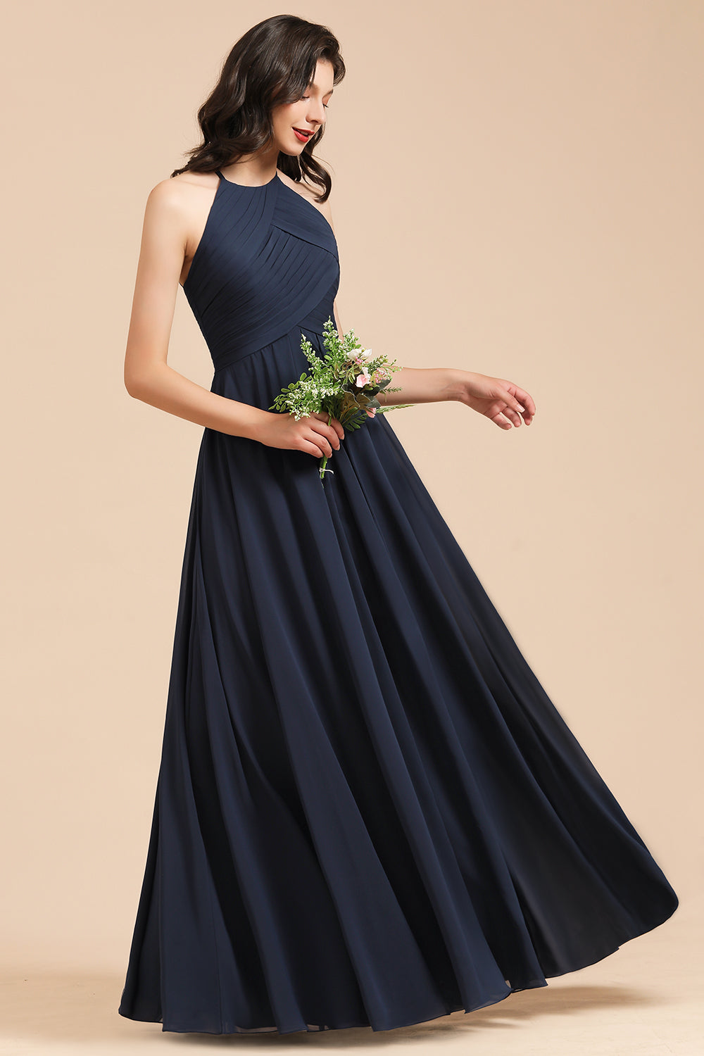 Elegant A-line Sleeveless V-Neck Ruffle Chiffon Lace Bridesmaid Dresses-Babyonlines