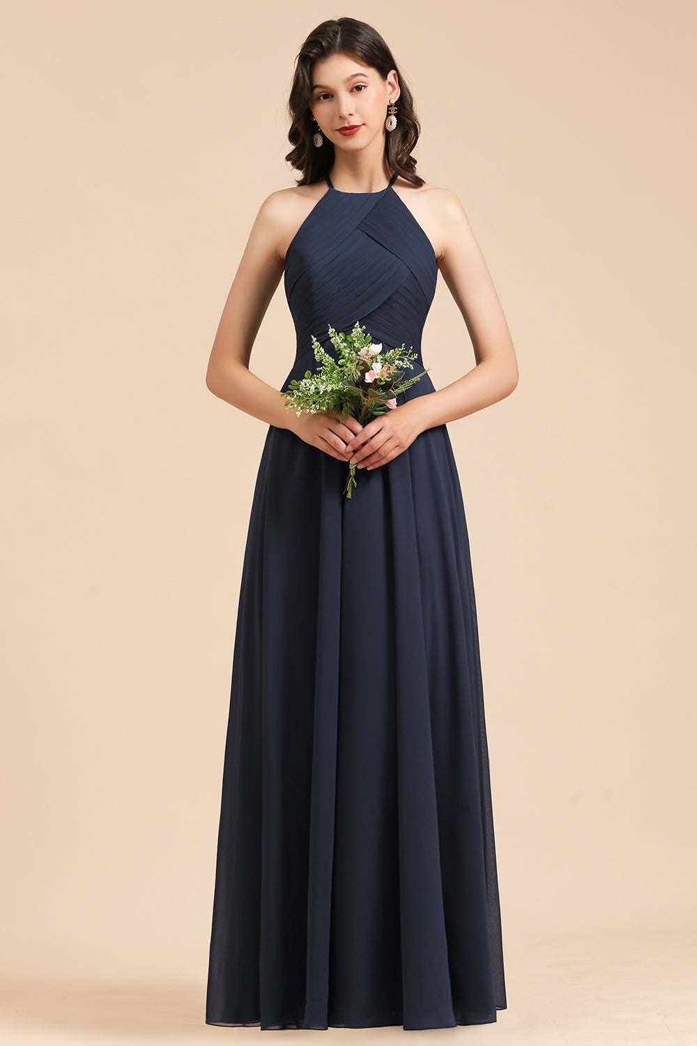 Elegant A-line Sleeveless V-Neck Ruffle Chiffon Lace Bridesmaid Dresses-Babyonlines