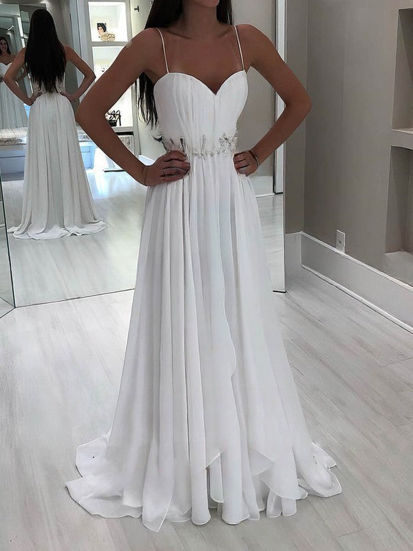 Elegant A-line Sweetheart Chiffon Floor-length Wedding Dress With Beading