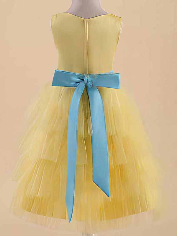 Elegant Ball Gown Scoop Neck Tulle Floor-length Flower Girl Dress