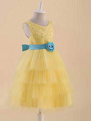 Elegant Ball Gown Scoop Neck Tulle Floor-length Flower Girl Dress