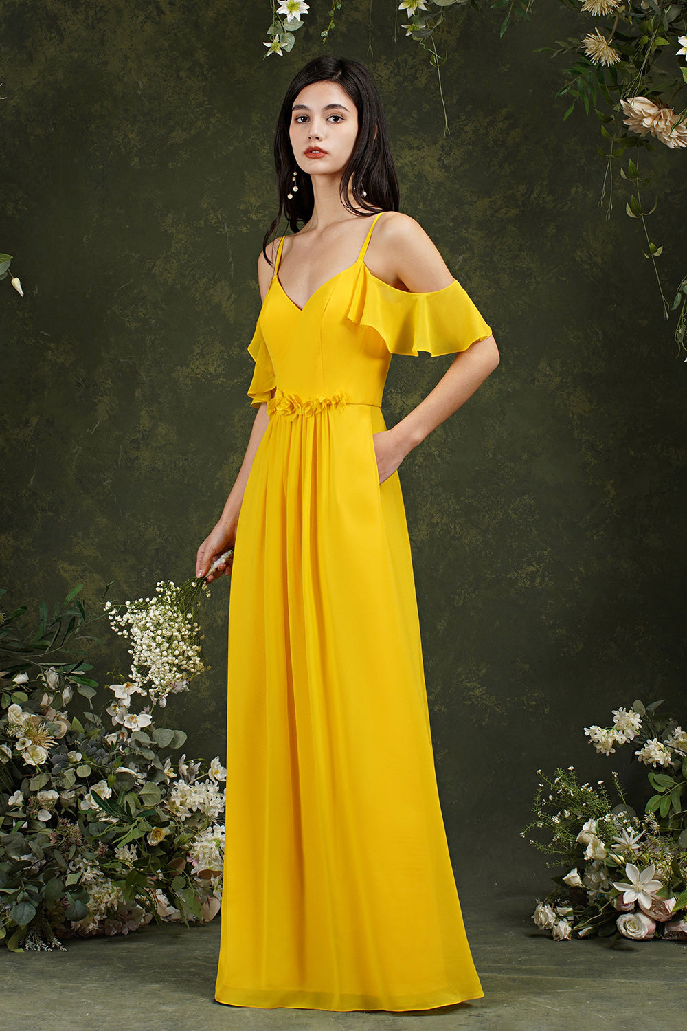 Elegant Chiffon Bridesmaid Dress Ruffles With Pockets-Babyonlines