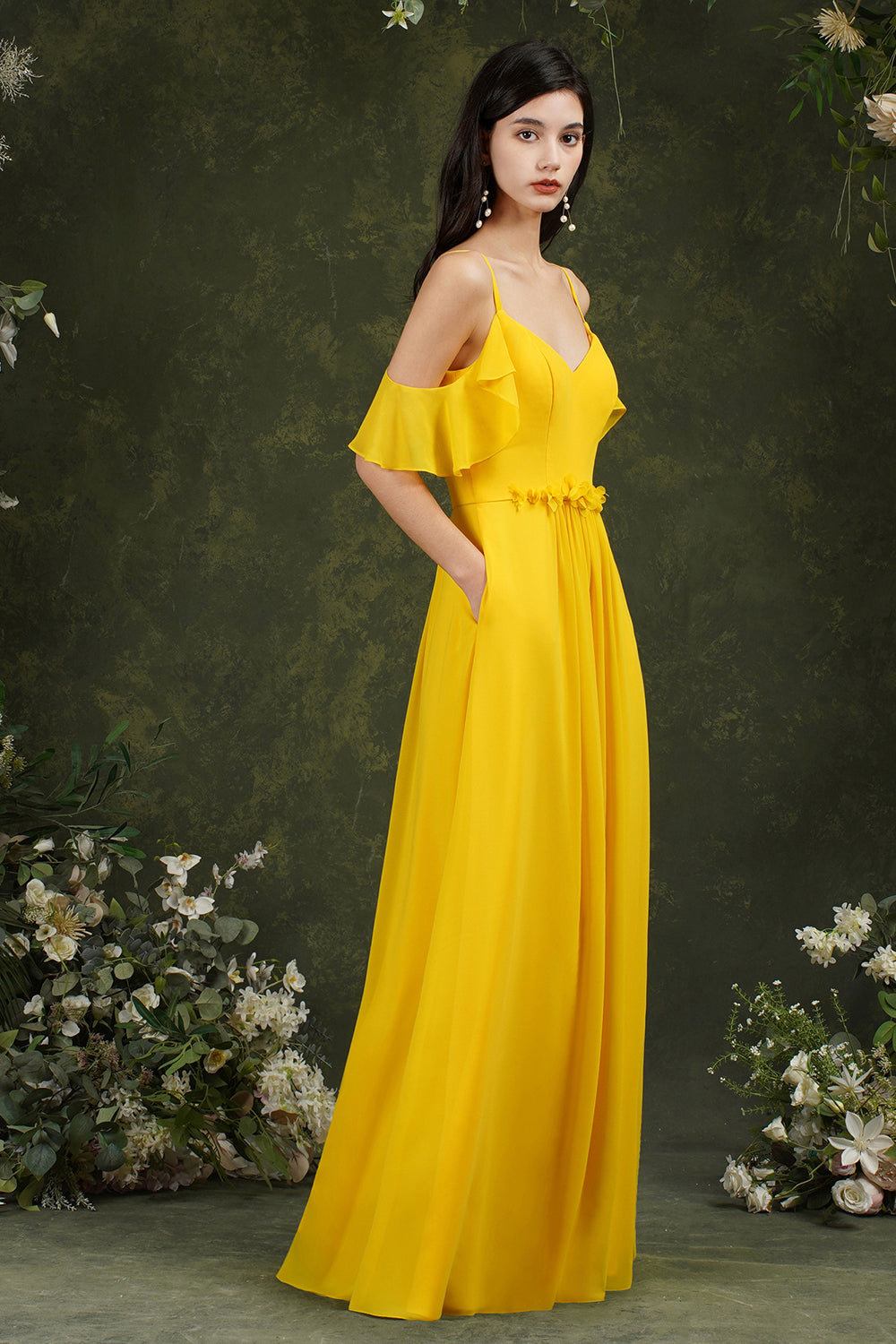 Elegant Chiffon Bridesmaid Dress Ruffles With Pockets-Babyonlines