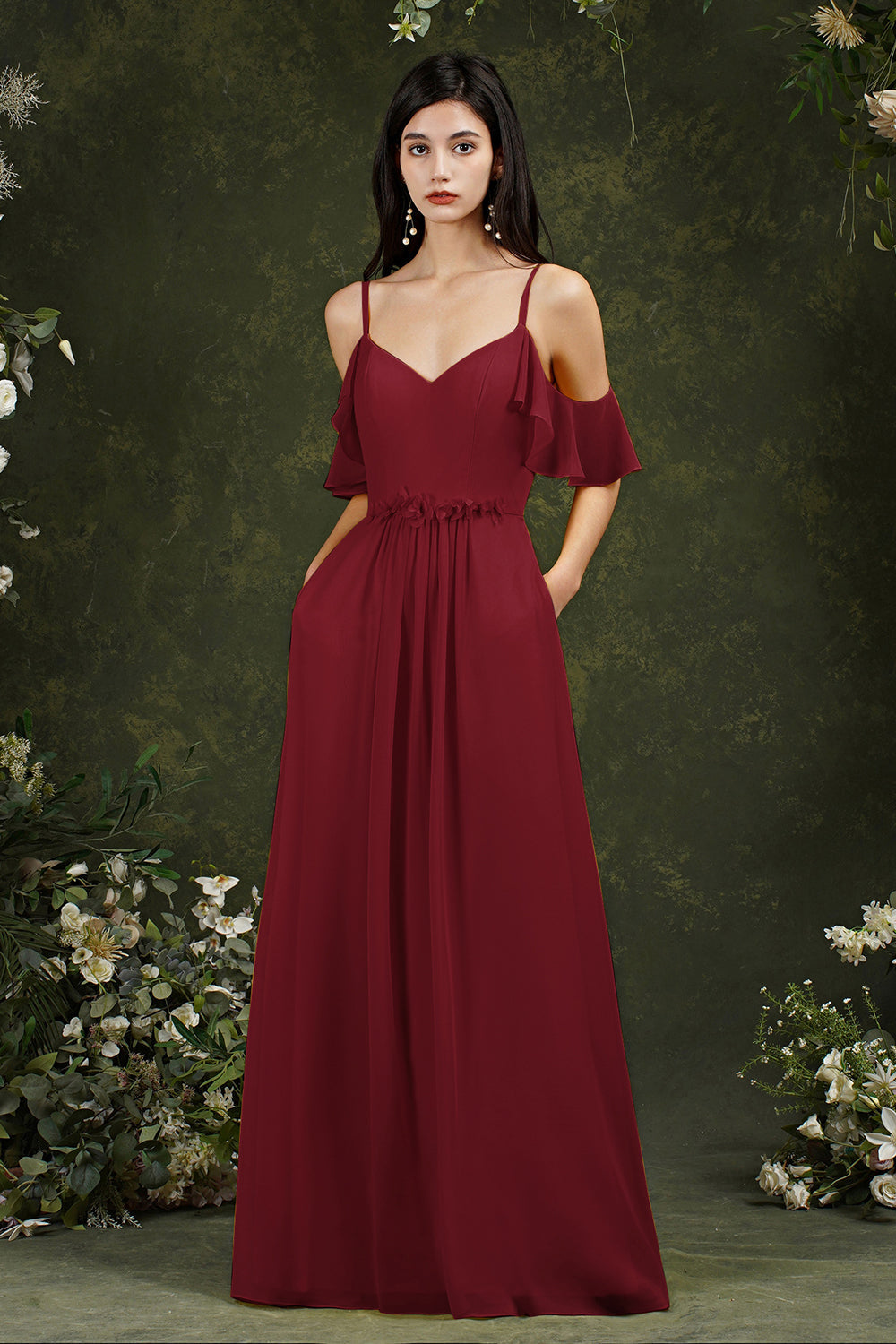 Elegant Chiffon Bridesmaid Dress Ruffles With Pockets-Babyonlines