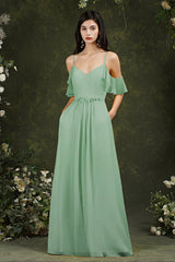 Elegant Chiffon Bridesmaid Dress Ruffles With Pockets-Babyonlines