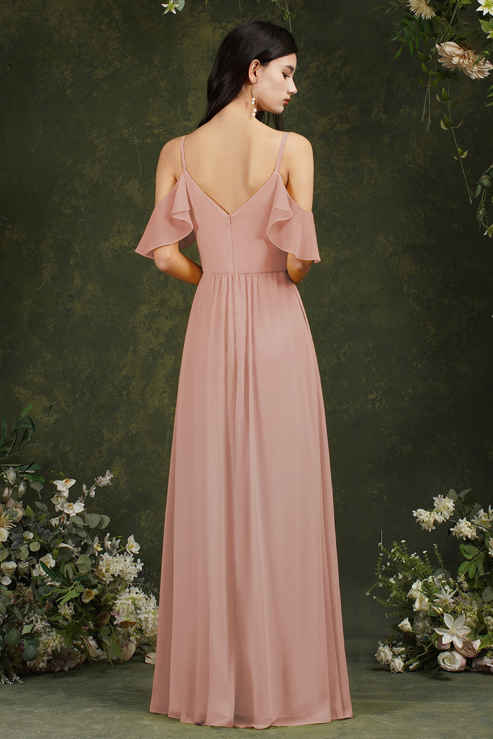 Elegant Chiffon Bridesmaid Dress Ruffles With Pockets-Babyonlines