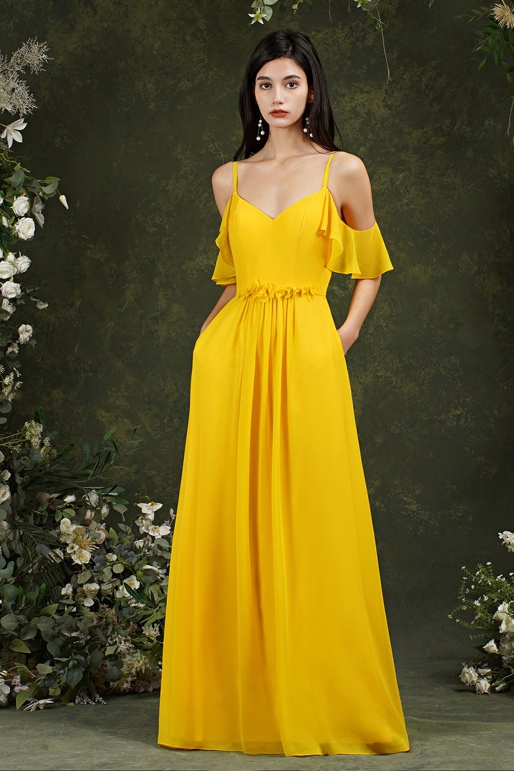 Elegant Chiffon Bridesmaid Dress Ruffles With Pockets-Babyonlines