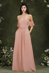 Elegant Chiffon Bridesmaid Dress Ruffles With Pockets-Babyonlines