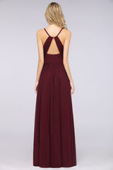 Elegant Chiffon V-Neck Burgundy Bridesmaid Dresses With Spaghetti-Straps-Babyonlines