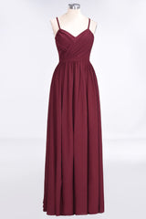 Elegant Chiffon V-Neck Burgundy Bridesmaid Dresses With Spaghetti-Straps-Babyonlines