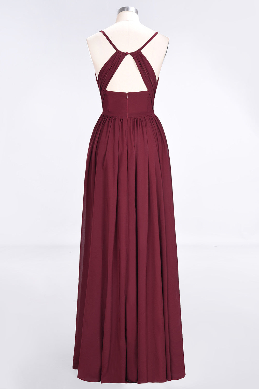 Elegant Chiffon V-Neck Burgundy Bridesmaid Dresses With Spaghetti-Straps-Babyonlines