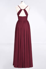 Elegant Chiffon V-Neck Burgundy Bridesmaid Dresses With Spaghetti-Straps-Babyonlines