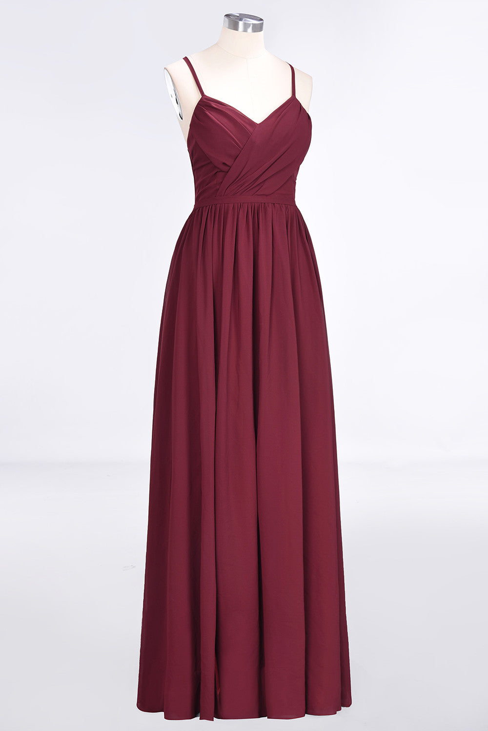 Elegant Chiffon V-Neck Burgundy Bridesmaid Dresses With Spaghetti-Straps-Babyonlines