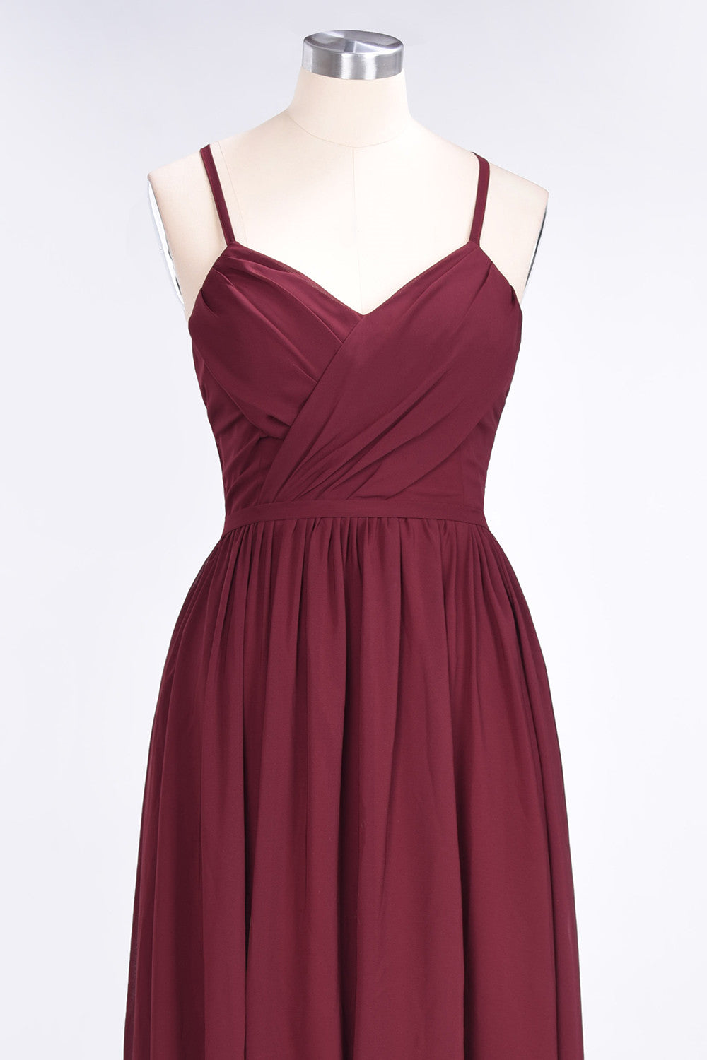 Elegant Chiffon V-Neck Burgundy Bridesmaid Dresses With Spaghetti-Straps-Babyonlines