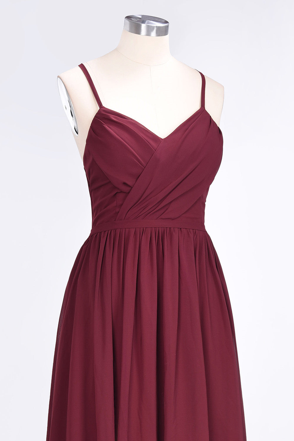 Elegant Chiffon V-Neck Burgundy Bridesmaid Dresses With Spaghetti-Straps-Babyonlines