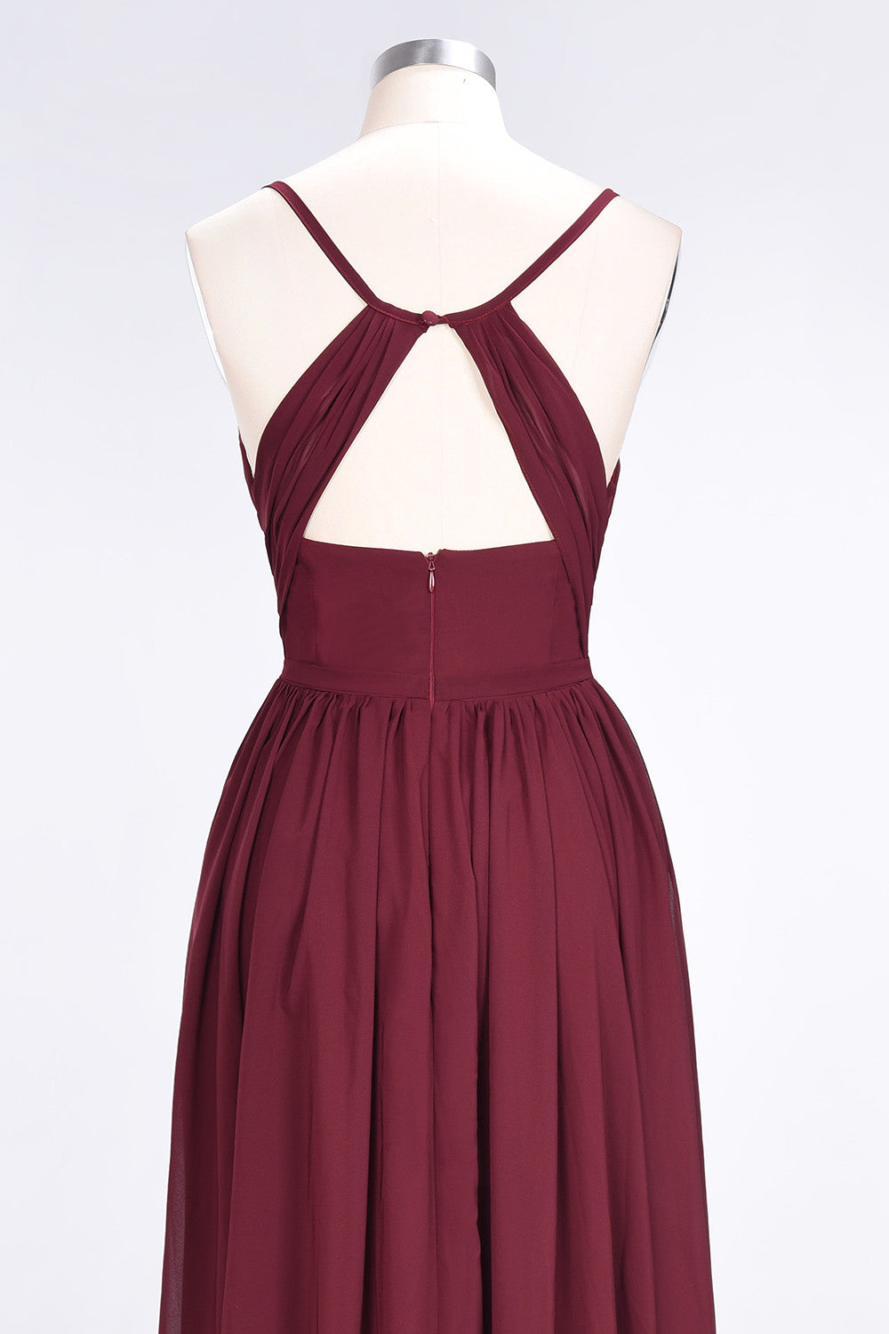 Elegant Chiffon V-Neck Burgundy Bridesmaid Dresses With Spaghetti-Straps-Babyonlines