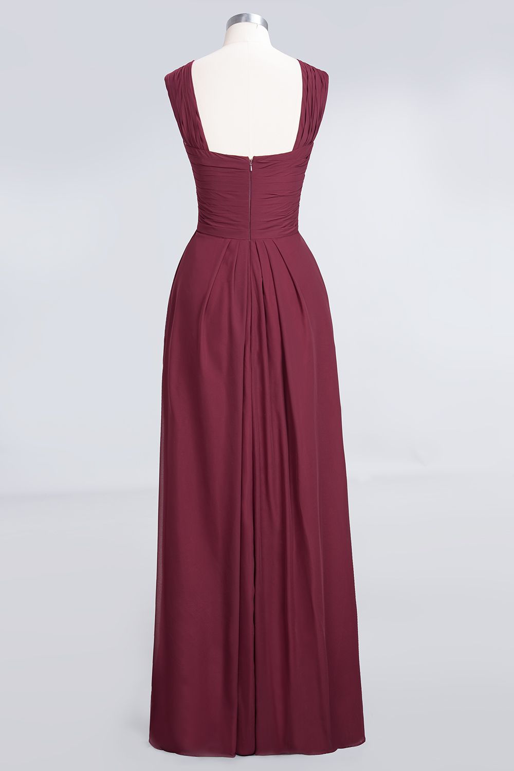 Elegant Chiffon V-Neck Straps Crisscross Burgundy Bridesmaid Dress with Ruffle-Babyonlines