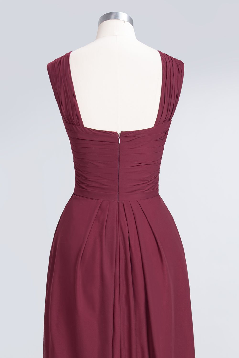 Elegant Chiffon V-Neck Straps Crisscross Burgundy Bridesmaid Dress with Ruffle-Babyonlines