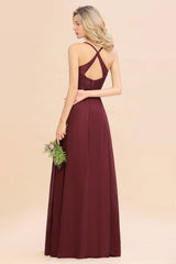 Elegant CrissCross Back Burgundy Lace Bridesmaid Dress With Spaghetti Straps-Babyonlines