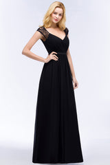 Elegant Lace Black V-Neck Sleeveless Bridesmaid Dress with Hollowout Back-Babyonlines