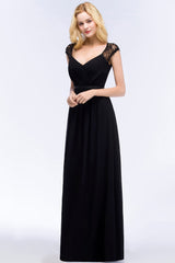 Elegant Lace Black V-Neck Sleeveless Bridesmaid Dress with Hollowout Back-Babyonlines