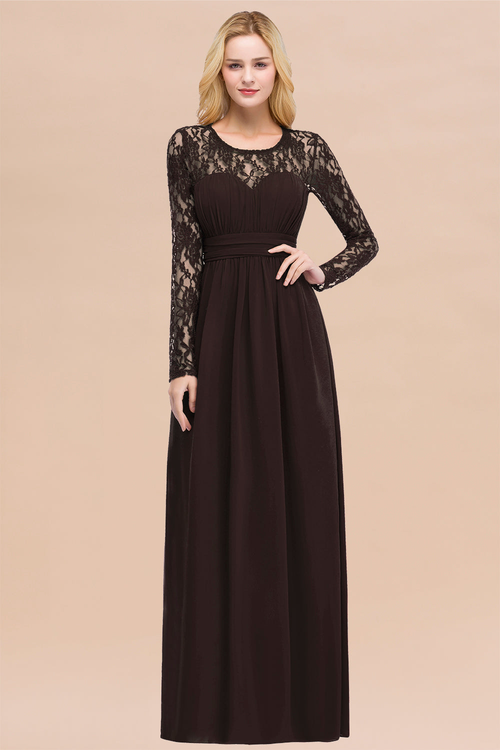 Elegant Lace Burgundy Bridesmaid Dresses Online with Long Sleeves-Babyonlines