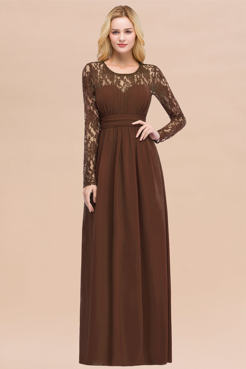 Elegant Lace Burgundy Bridesmaid Dresses Online with Long Sleeves-Babyonlines