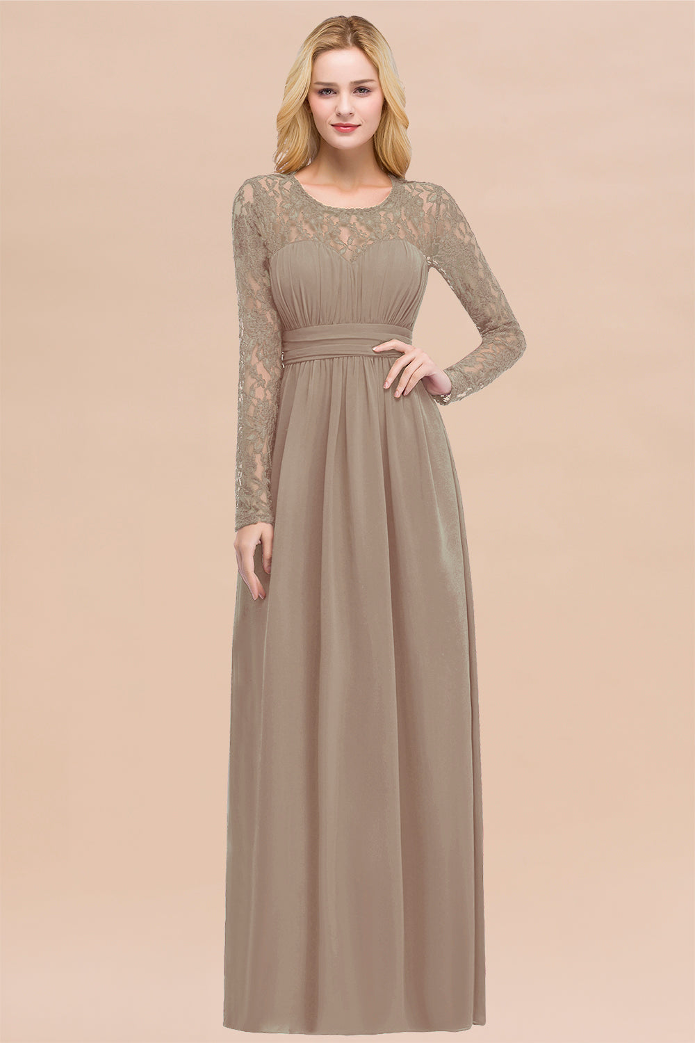 Elegant Lace Burgundy Bridesmaid Dresses Online with Long Sleeves-Babyonlines