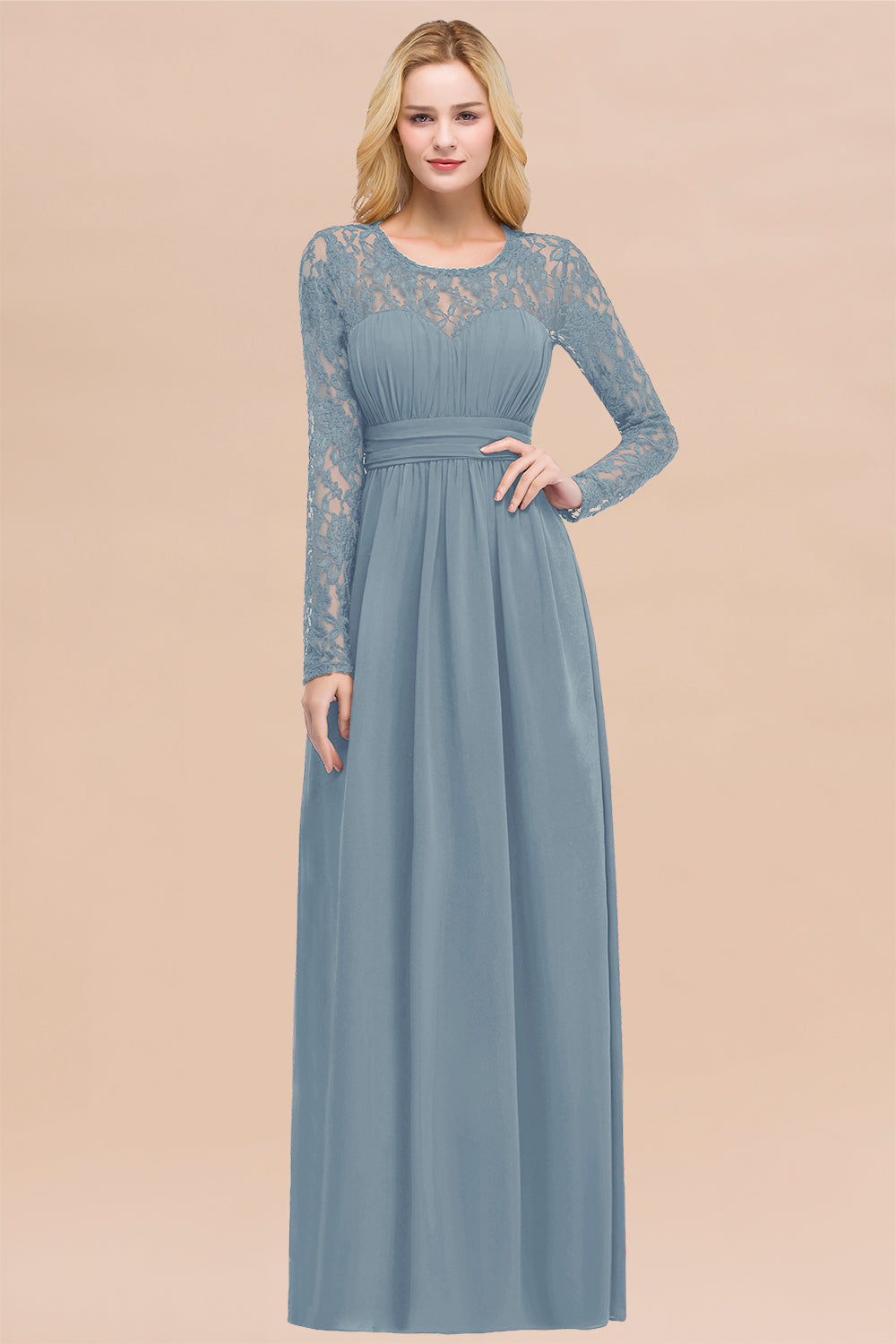 Elegant Lace Burgundy Bridesmaid Dresses Online with Long Sleeves-Babyonlines