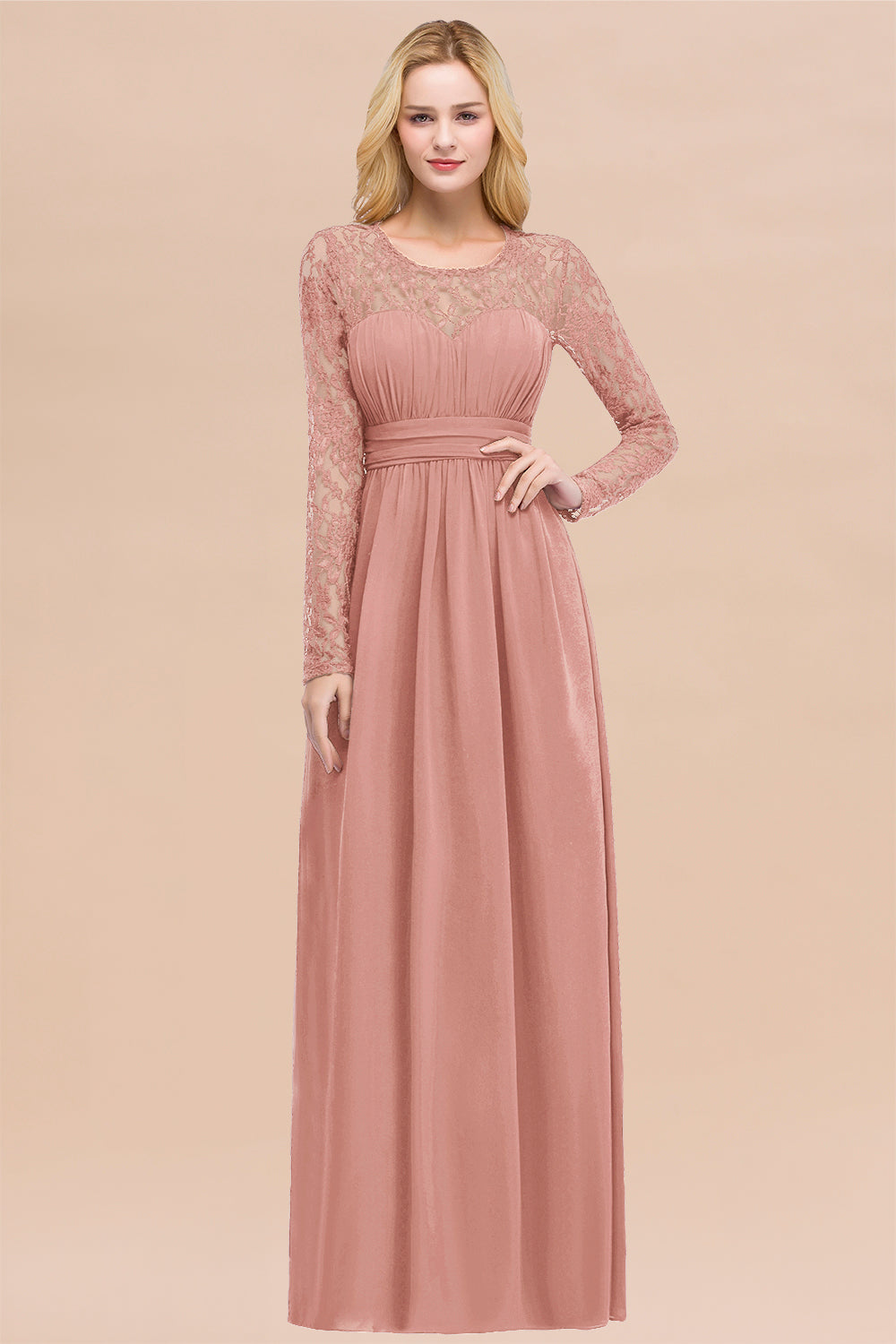 Elegant Lace Burgundy Bridesmaid Dresses Online with Long Sleeves-Babyonlines