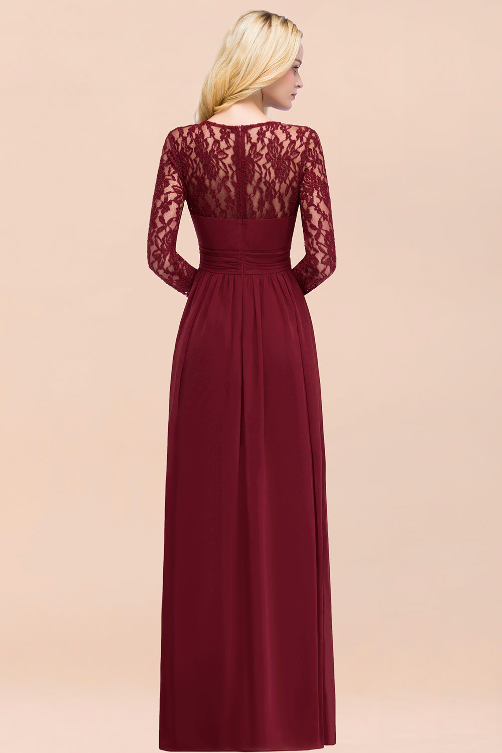 Elegant Lace Burgundy Bridesmaid Dresses Online with Long Sleeves-Babyonlines