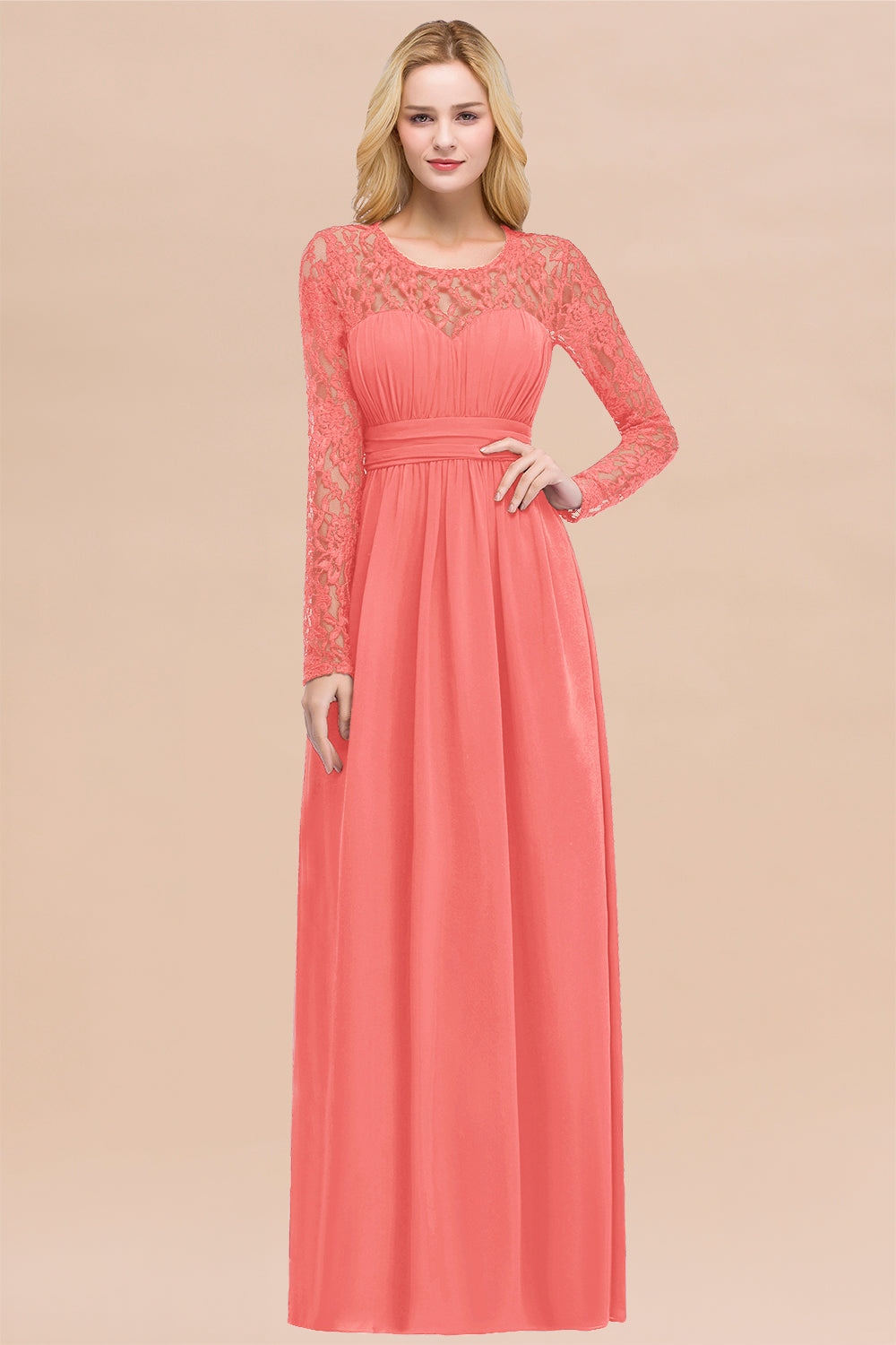 Elegant Lace Burgundy Bridesmaid Dresses Online with Long Sleeves-Babyonlines