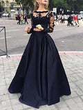 Elegant Lace Satin Appliques Princess Ball Gown Prom Dress