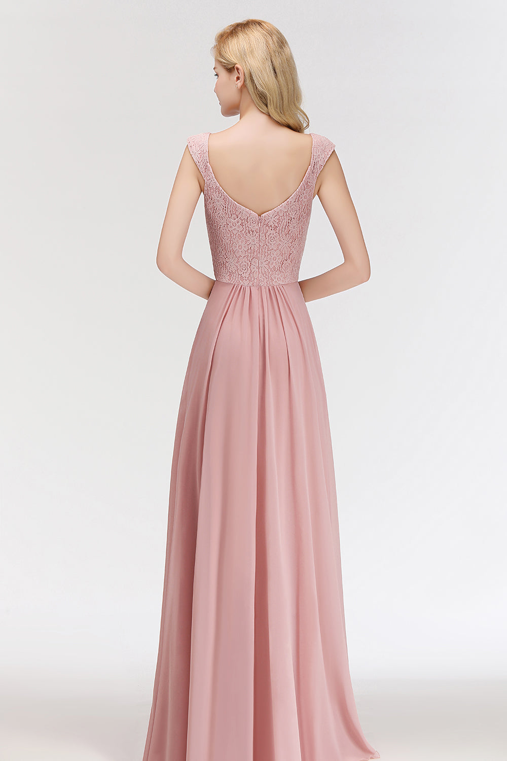 Elegant Lace Sweetheart Bridesmaid Dress Online Dusty Rose Chiffon Wedding Party Dress-Babyonlines