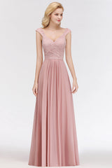 Elegant Lace Sweetheart Bridesmaid Dress Online Dusty Rose Chiffon Wedding Party Dress-Babyonlines