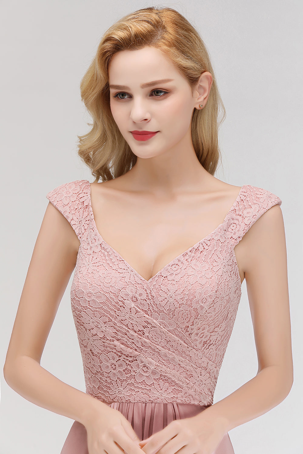 Elegant Lace Sweetheart Bridesmaid Dress Online Dusty Rose Chiffon Wedding Party Dress-Babyonlines