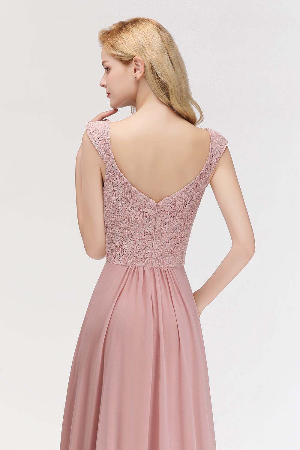 Elegant Lace Sweetheart Bridesmaid Dress Online Dusty Rose Chiffon Wedding Party Dress-Babyonlines