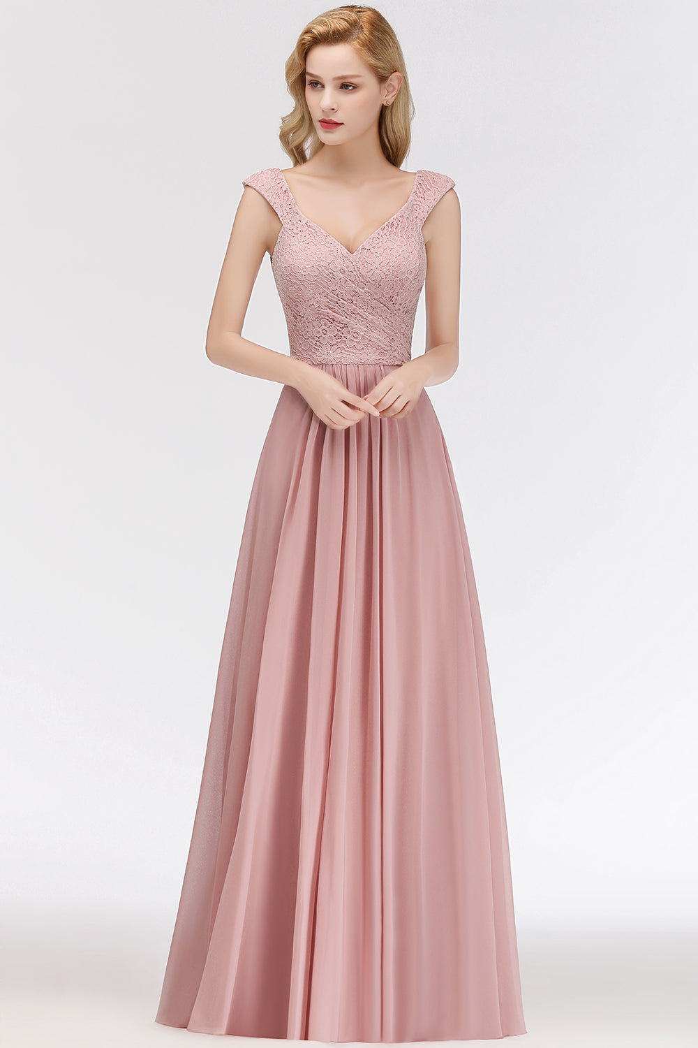 Elegant Lace Sweetheart Bridesmaid Dress Online Dusty Rose Chiffon Wedding Party Dress-Babyonlines