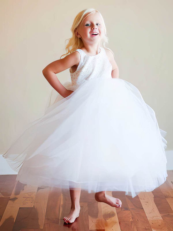 Elegant Princess Scoop Neck Tulle Flower Girl Dress