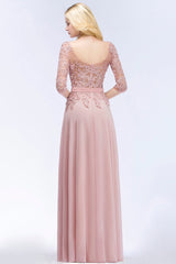 Elegant Scoop Half-Sleeves Lace Dusty Rose Bridesmaid Dress With Pearls-Babyonlines