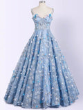 Elegant Sweetheart Tulle Prom Dress with Flowers and Sweep Train