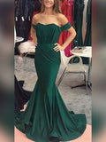 Elegant Trumpet/Mermaid Sweep Train Prom Dress with Off-the-shoulder Jersey Ruffles