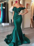 Elegant Trumpet/Mermaid Sweep Train Prom Dress with Off-the-shoulder Jersey Ruffles