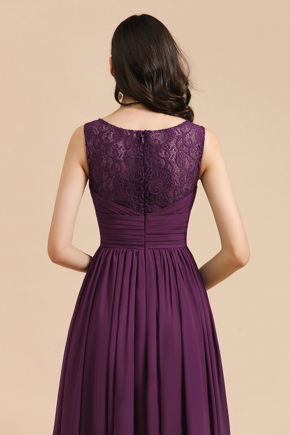 Elegant V-Neck Ruffle A-line Chiffon Lace Bridesmaid Dresses-Babyonlines