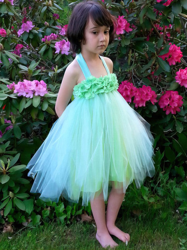 Empire Halter Tulle Knee-length Ruffles Flower Girl Dress