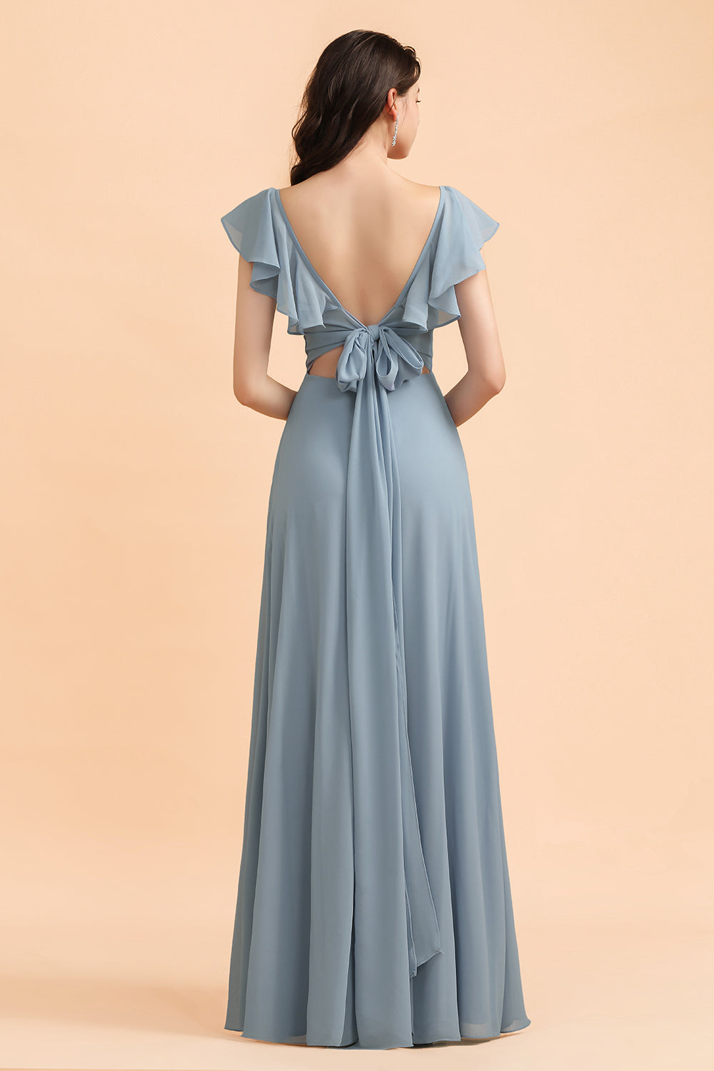 Fashion Dusty Blue Chiffon Sweetheart Slit Bridesmaid Dress with Ruffles Online-Babyonlines