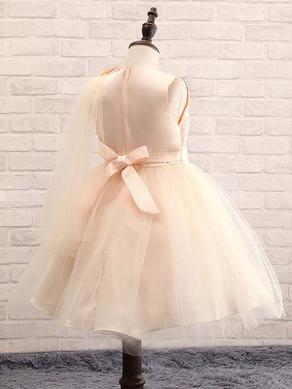 Fashion Flower Girl Dresses - Ball Gown Scoop Neck Tulle Beading Tea-Length