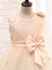 Fashion Flower Girl Dresses - Ball Gown Scoop Neck Tulle Beading Tea-Length