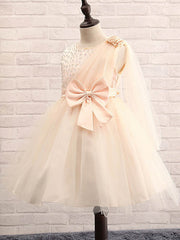 Fashion Flower Girl Dresses - Ball Gown Scoop Neck Tulle Beading Tea-Length