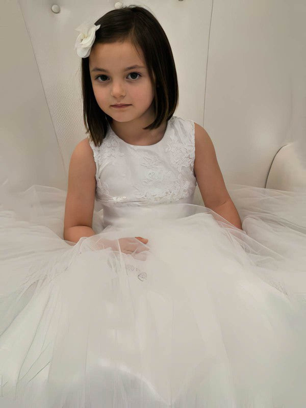 Fashionable Ball Gown Scoop Neck Tulle Appliques Lace Flower Girl Dress